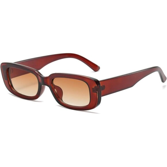 Trendy Rectangle Brown Sunglasses Women Men Retro Square Fashion Shades - Picture 1 of 6